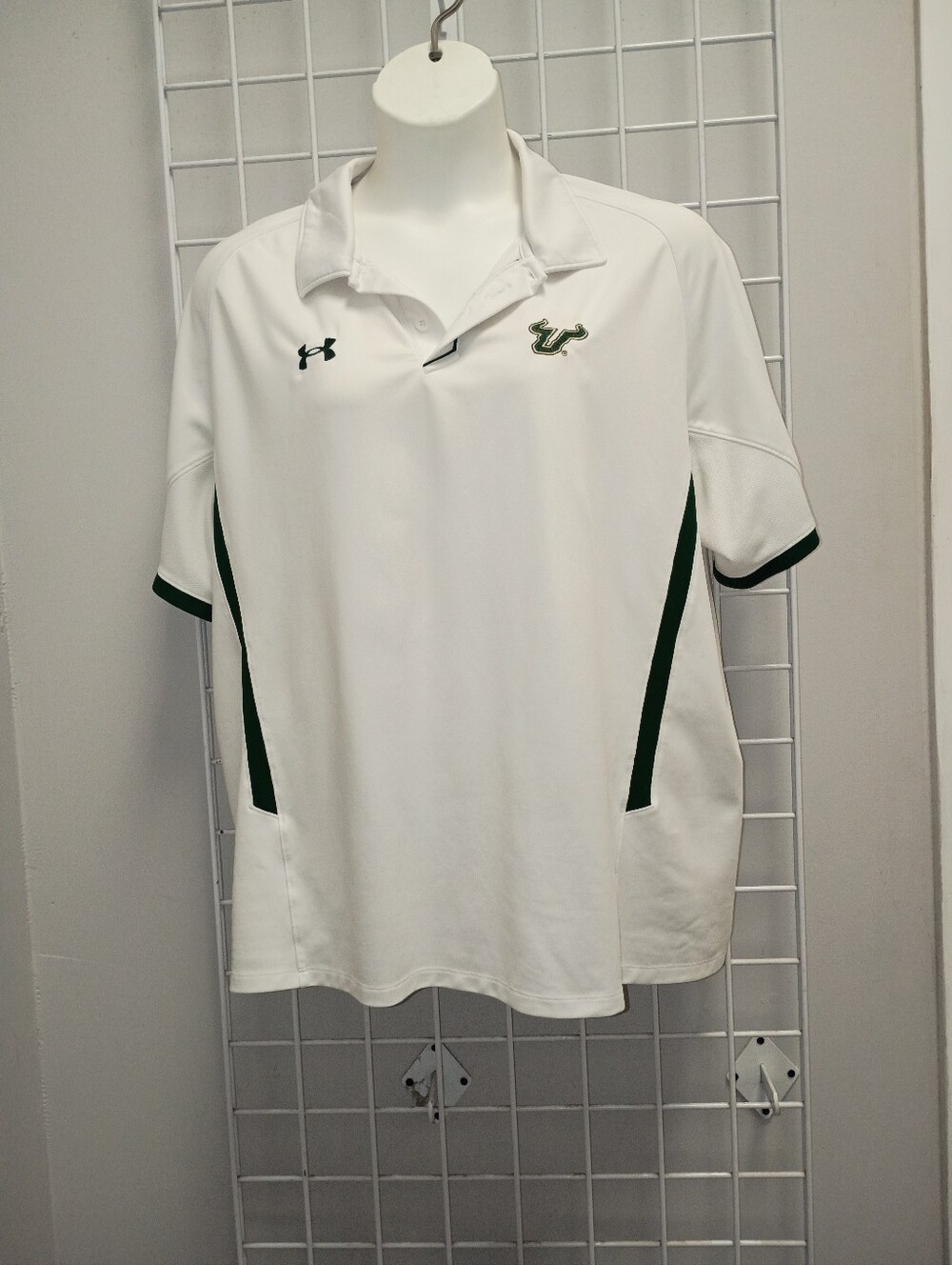 Under Armour White Polo with Dark Green Accents - USF Logo